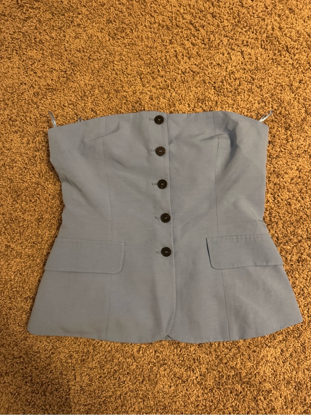 Zara Light Blue Strapless Bustier Top with Button Detail